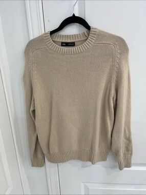 Zara Beige Crewneck Knit Sweater